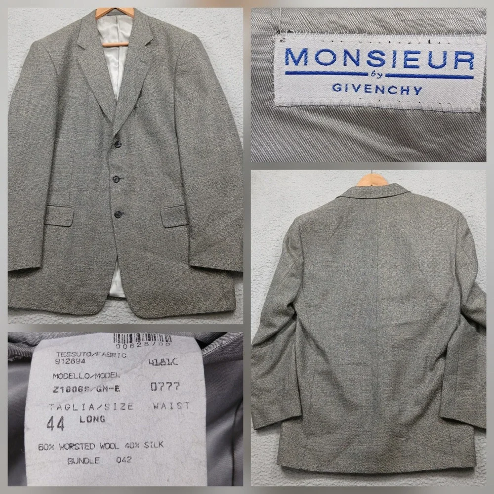 Monsieur by Givenchy Men's 44L Gray Wool Silk Blazer Sport‎ Coat